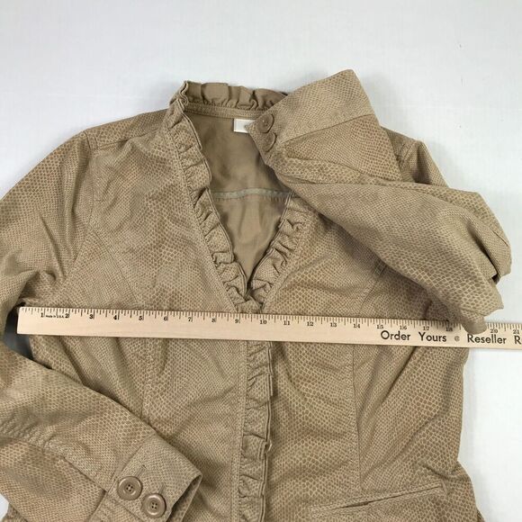 Chico’s Beige Corduroy Blazer Ruffle Trim Boho Button Jacket Long Sleeve 1 M - Picture 7 of 10